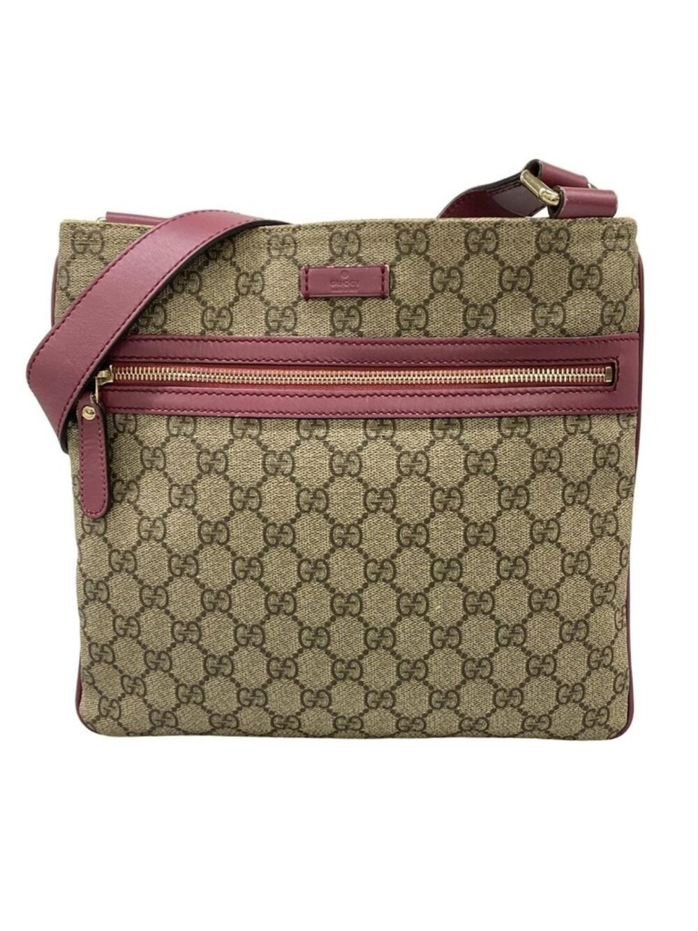 Gucci Shoulder Bag GG Plus Supreme Beige Ebony Pink Flat Messenger Leather